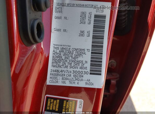 1N4BL4FV7LN300030 2020 NISSAN ALTIMA Red Engine compartment view