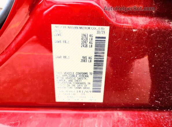 1N4BL4FVXLC181269 2020 NISSAN ALTIMA Red VIN sticker view