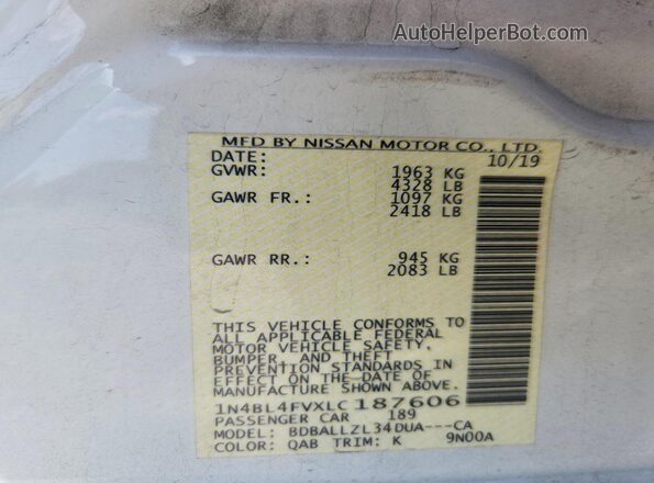 1N4BL4FVXLC187606 2020 NISSAN ALTIMA White ძრავის განყოფილების ხედი