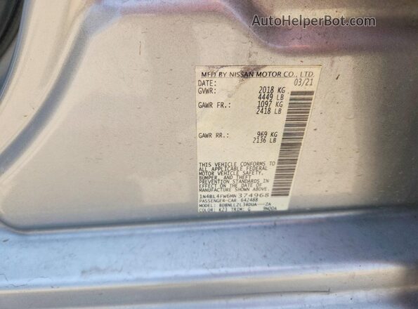 1N4BL4FW6MN374968 2021 NISSAN ALTIMA Silver Vista de la etiqueta del VIN