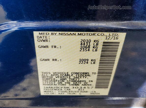 1N4BZ0CP3HC303457 2017 NISSAN LEAF Blue VIN sticker view