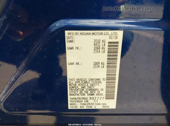 1N4BZ0CP6GC307727 2016 NISSAN LEAF Blue ძრავის განყოფილების ხედი