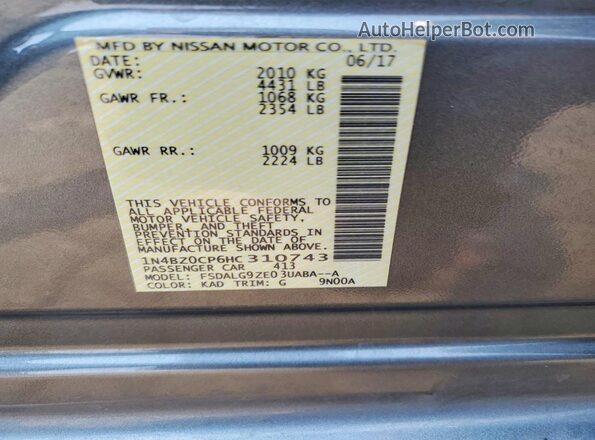1N4BZ0CP6HC310743 2017 NISSAN LEAF Gray Շարժիչի բաժամունքի տեսք