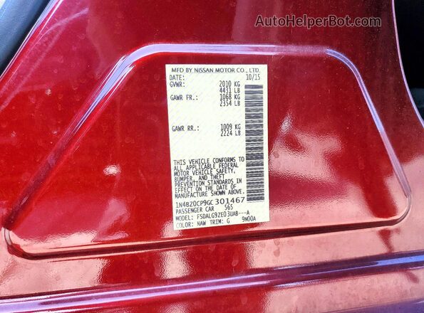 1N4BZ0CP9GC301467 2016 NISSAN LEAF Red Vista del compartimento del motor