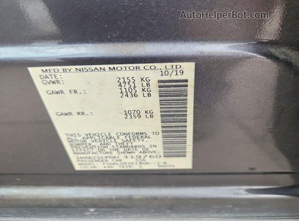 1N4BZ1CP0KC319760 2019 NISSAN LEAF Gray VIN კოდის სტიკერის ხედი