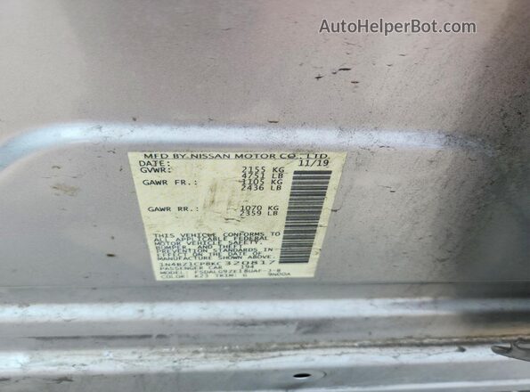 1N4BZ1CP8KC320817 2019 NISSAN LEAF Silver Вид наклейки з VIN-кодом