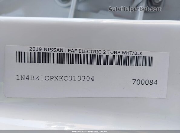 1N4BZ1CPXKC313304 2019 NISSAN LEAF Белый Вид подкапотного пространства