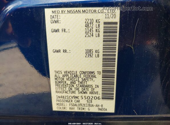1N4BZ1CV9MC550206 2021 NISSAN LEAF Blue Engine compartment view