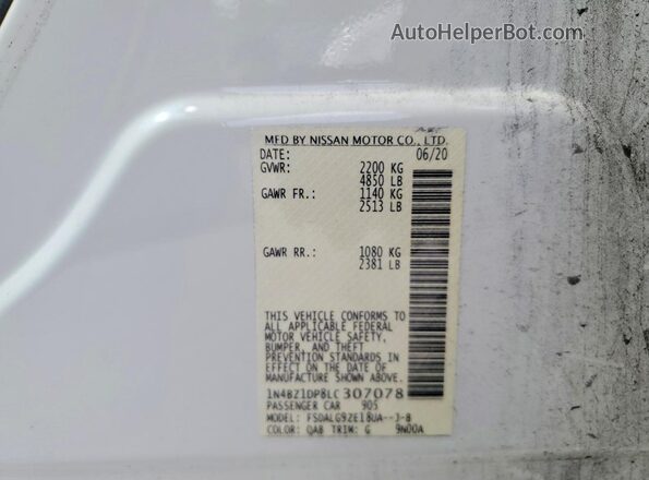 1N4BZ1DP8LC307078 2020 NISSAN LEAF White ძრავის განყოფილების ხედი
