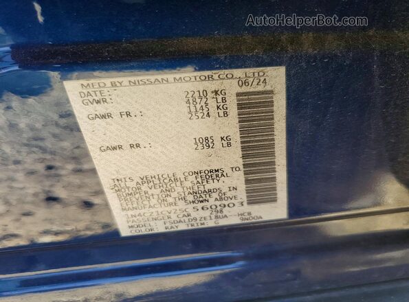 1N4CZ1CV2SC560903 2025 NISSAN LEAF Blue VIN կոդի պիտակի տեսք