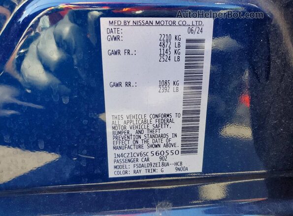 1N4CZ1CV6SC560550 2025 NISSAN LEAF Blue VIN კოდის სტიკერის ხედი
