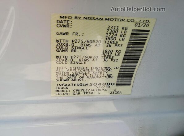 1N6AA1ED0LN504880 2020 NISSAN TITAN White Շարժիչի բաժամունքի տեսք