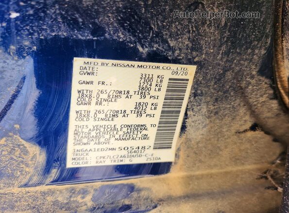 1N6AA1ED2MN505482 2021 NISSAN TITAN Синий Вид подкапотного пространства