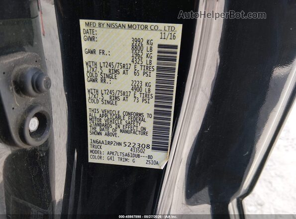 1N6AA1RP2HN522308 2017 NISSAN TITAN XD Black ძრავის განყოფილების ხედი