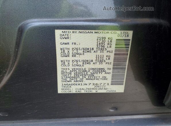1N6AD0ER1JN736771 2018 NISSAN FRONTIER Gray ძრავის განყოფილების ხედი
