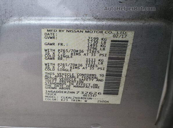 1N6AD0ER2HN732626 2017 NISSAN FRONTIER Серебряный Вид подкапотного пространства