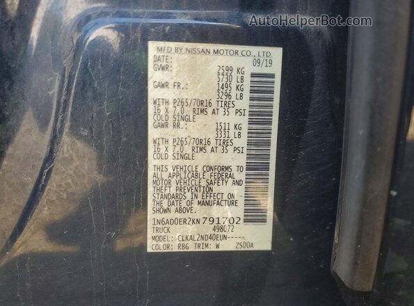 1N6AD0ER2KN791702 2019 NISSAN FRONTIER Blue Вид підкапотного простору