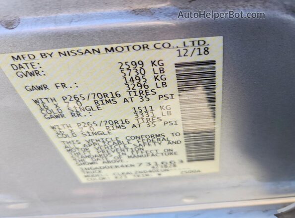 1N6AD0ER4KN731663 2019 NISSAN FRONTIER Gray Вид наклейки з VIN-кодом