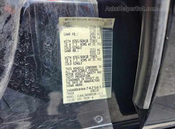 1N6AD0ER4KN742565 2019 NISSAN FRONTIER Black Շարժիչի բաժամունքի տեսք