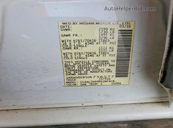 1N6AD0ER5GN756577 2016 NISSAN FRONTIER White Engine compartment view