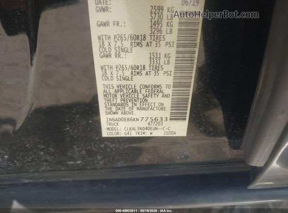 1N6AD0ER6KN775633 2019 NISSAN FRONTIER Черный Вид подкапотного пространства