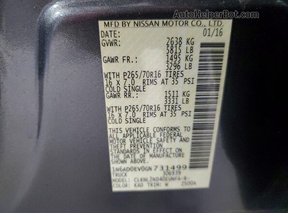 1N6AD0EV0GN731499 2016 NISSAN FRONTIER Gray Widok komory silnika