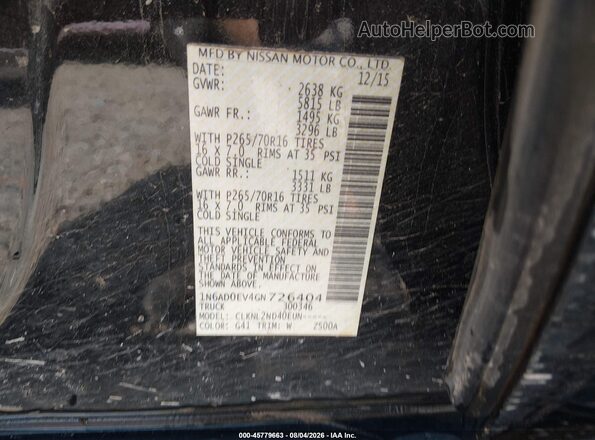 1N6AD0EV4GN726404 2016 NISSAN FRONTIER Black Vista del compartimento del motor