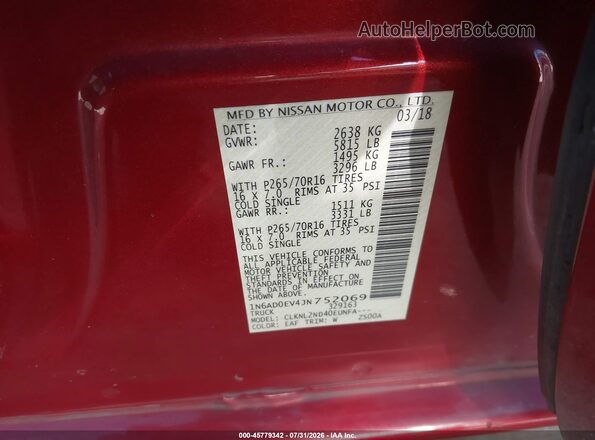 1N6AD0EV4JN752069 2018 NISSAN FRONTIER Red Widok komory silnika