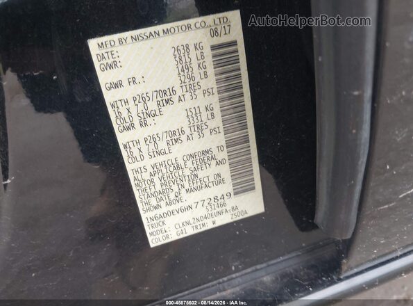 1N6AD0EV6HN772849 2017 NISSAN FRONTIER Black Engine compartment view