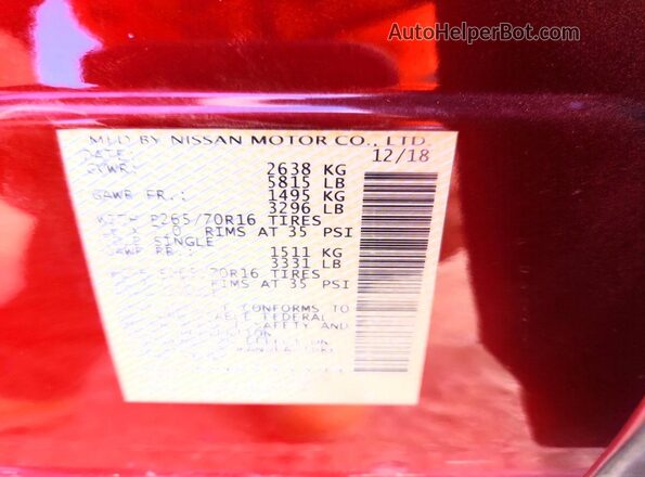 1N6AD0EV6KN733394 2019 NISSAN FRONTIER Burgundy Вид наклейки з VIN-кодом