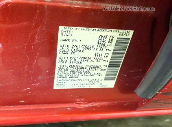 1N6AD0EV8GN793913 2016 NISSAN FRONTIER Maroon Engine compartment view