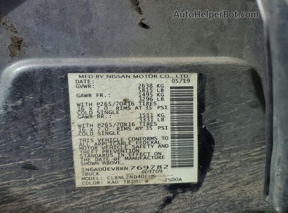 1N6AD0EV8KN769782 2019 NISSAN FRONTIER Charcoal 
