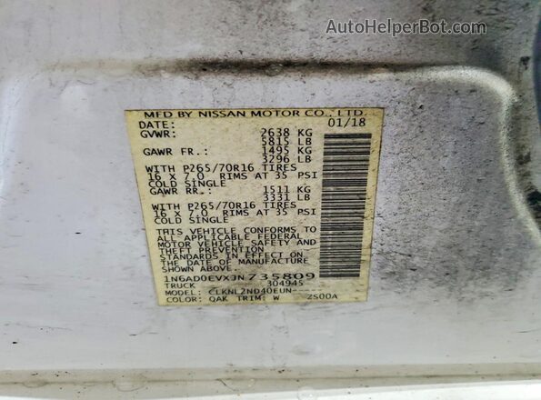 1N6AD0EVXJN735809 2018 NISSAN FRONTIER White Widok komory silnika