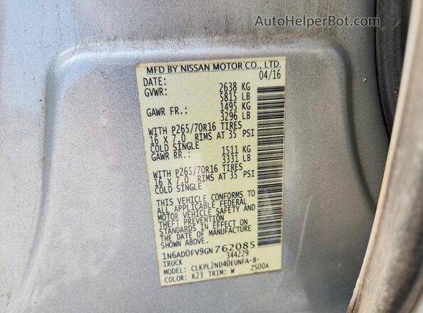 1N6AD0FV9GN762085 2016 NISSAN FRONTIER Silver VIN կոդի պիտակի տեսք