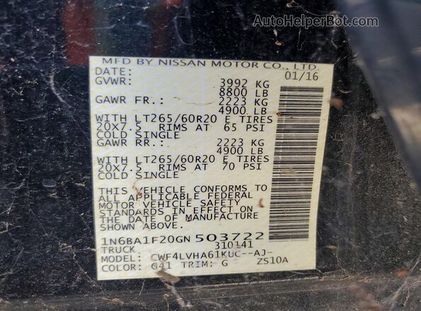 1N6BA1F20GN503722 2016 NISSAN TITAN Black Widok naklejki z numerem VIN