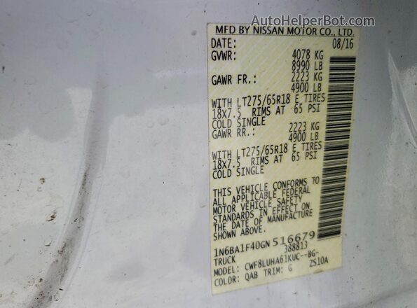 1N6BA1F40GN516679 2016 NISSAN TITAN White Engine compartment view