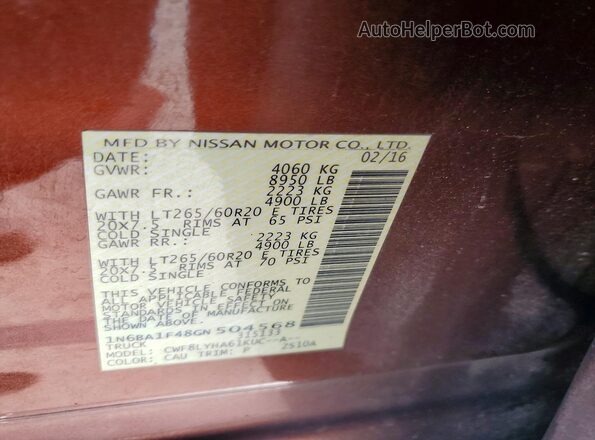 1N6BA1F48GN504568 2016 NISSAN TITAN Orange ძრავის განყოფილების ხედი