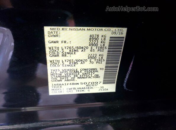 1N6BA1F48HN507097 2017 NISSAN TITAN Black Շարժիչի բաժամունքի տեսք