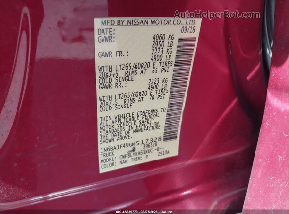 1N6BA1F49GN517328 2016 NISSAN TITAN XD Red ძრავის განყოფილების ხედი