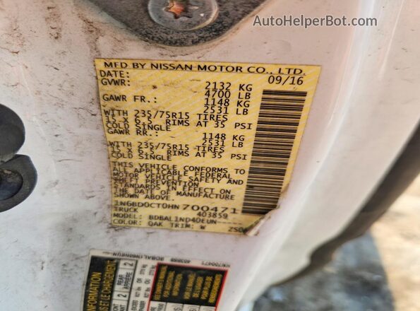 1N6BD0CT0HN700471 2017 NISSAN FRONTIER Белый Вид подкапотного пространства