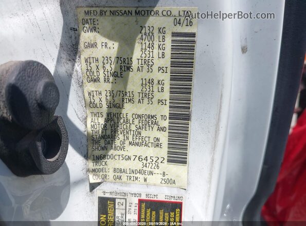 1N6BD0CT5GN764522 2016 NISSAN FRONTIER Белый Вид подкапотного пространства