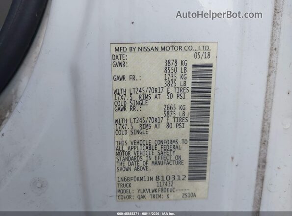 1N6BF0KM1JN810312 2018 NISSAN NV CARGO NV1500 White Widok komory silnika