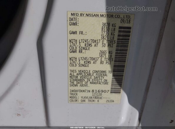 1N6BF0KM7JN816907 2018 NISSAN NV CARGO NV1500 White Вид підкапотного простору