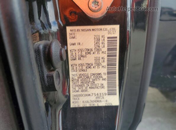 1N6DD0CUXHN754359 2017 NISSAN FRONTIER Black ძრავის განყოფილების ხედი