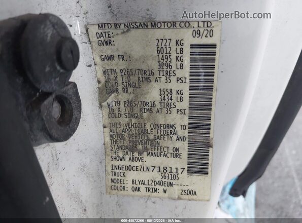 1N6ED0CE7LN718117 2020 NISSAN FRONTIER White Vista del compartimento del motor