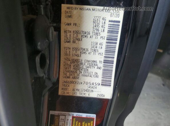 1N6ED0CF2LN705459 2020 NISSAN FRONTIER Black Vista del compartimento del motor