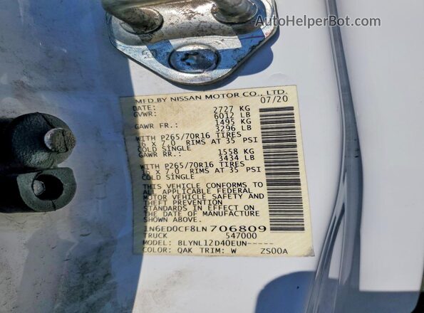 1N6ED0CF8LN706809 2020 NISSAN FRONTIER White Widok komory silnika