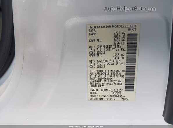 1N6ED0EB0MN711224 2021 NISSAN FRONTIER White Շարժիչի բաժամունքի տեսք