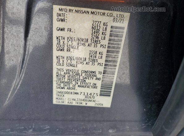 1N6ED0EB3MN711475 2021 NISSAN FRONTIER Gray 