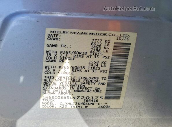 1N6ED0EB5LN720175 2020 NISSAN FRONTIER Silver Engine compartment view